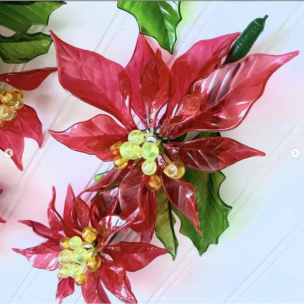 Vintage Christmas Poinsettia Lucite 1968 CK Ind Red Flower Double Flower ONE